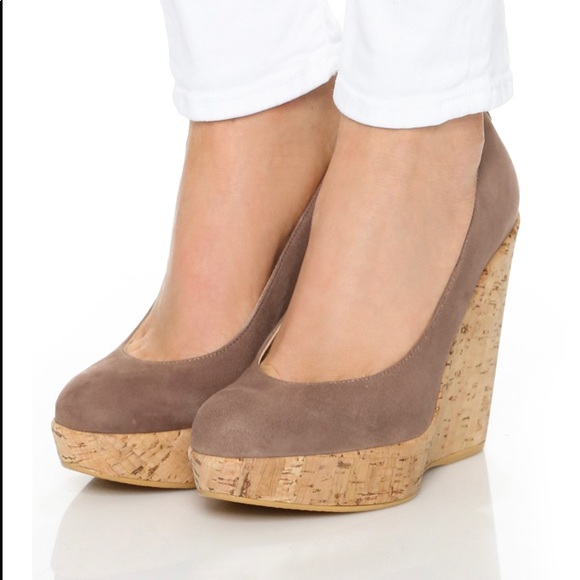 Stuart Weitzman Shoes - Stuart Weitzman Corkwoon Wedge Taupe Brown Suede Platform Shoes Slip on Pumps